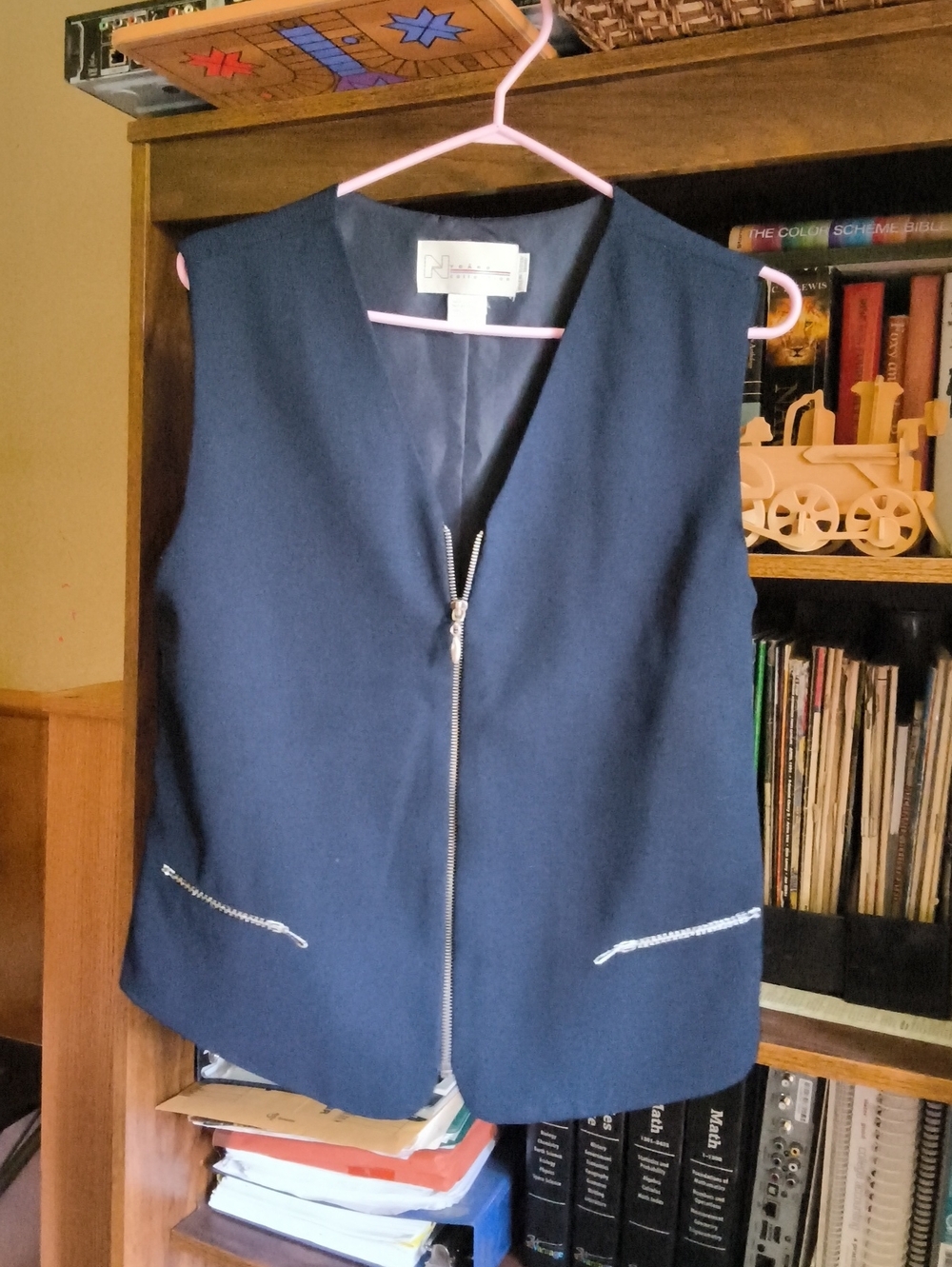 Navy Zip-Front Sleeveless Vest with Decorative Zips